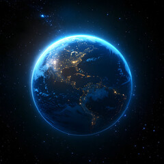 Obraz premium Night Planet Earth from Space with Global Communication Lines and Connections. 