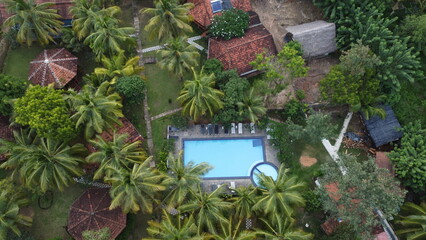 Dron Shot of Jungle, Ocean and Pool