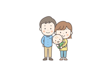 若い夫婦と赤ちゃんの3人家族のベクターイラスト素材