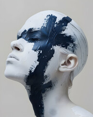 Modern Art Face Paint Sculpture Textured Abstract Art of Painted Female Face surrealism art