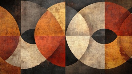 Abstract Geometric Composition in Earthy Tones: A Vintage-Inspired Artwork