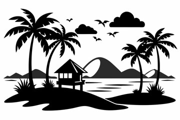 Beach Silhouette Vector Art Design