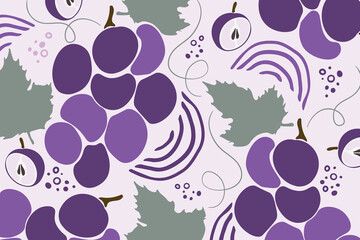 Bunch of grapes with leaf pattern. Simple grape in flat design. Vector illustration. Flat color cartoon style vector design