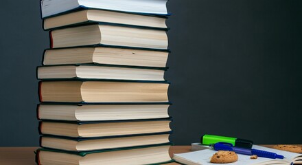 Stack of Academic Textbooks on Study Desk for Education