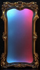 Ornate Gold Frame with Illuminated Blue Pink Panel