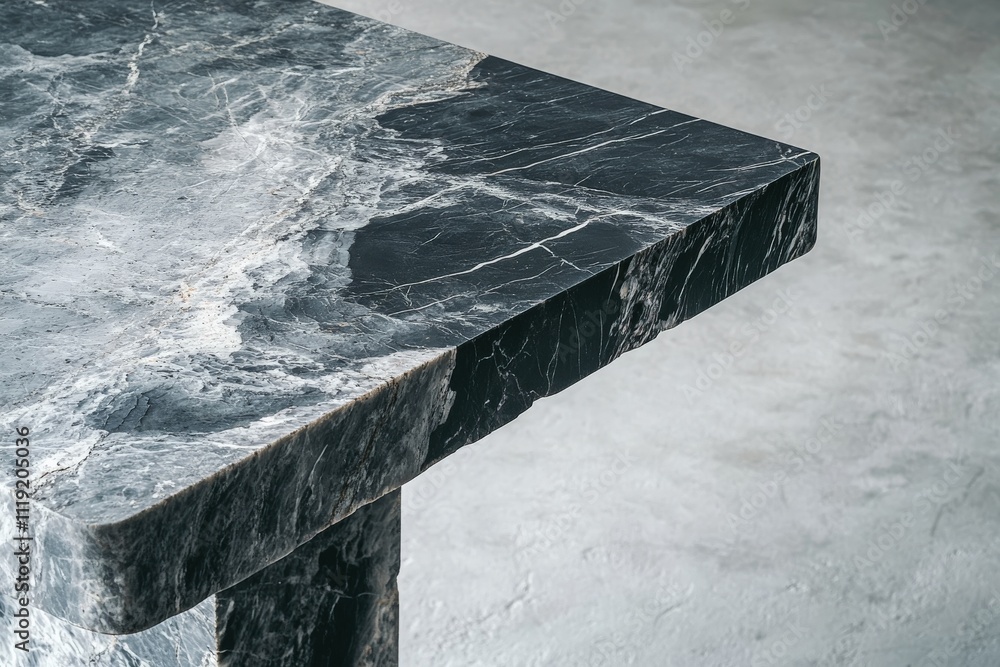 Poster elegant black marble table corner highlighting its polished surface and intricate veining in a minim