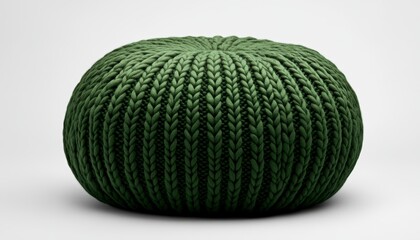 dark green knitted pouf with textured design