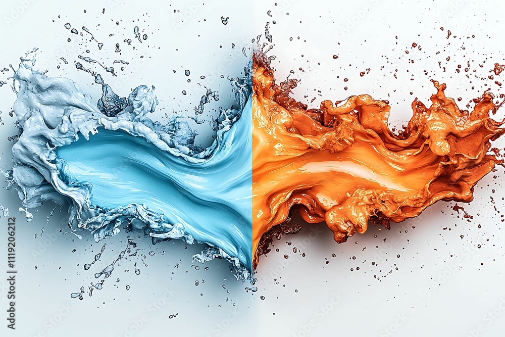 Aufkleber a dynamic splash of blue and orange liquids colliding, creating an artistic visual of motion and con
