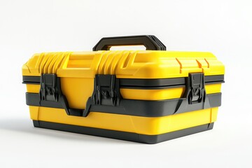 Fototapeta premium Yellow Color Toolbox with Black Accents on White Background