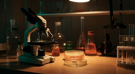 Biology Lab Equipment on Lab Bench for Science