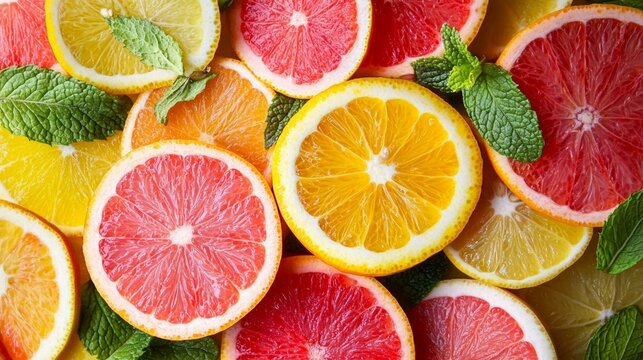 A seamless pattern of colorful citrus fruit slices.