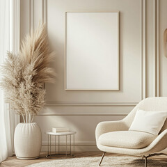 Modern living room, white picture frame, home, sofa, light, simple style