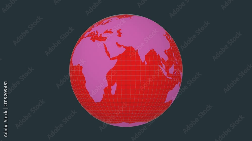 Poster spinning globe. normal sphere view. moderate speed planet rotation. solid color style.