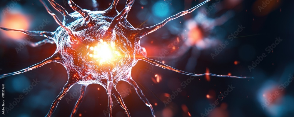 Aufkleber a close-up view of a neuron cell, showcasing its intricate structure and glowing connections, repres