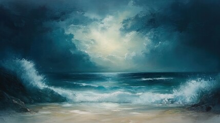 Obraz premium Stormy Sea with Sun Peeking Through