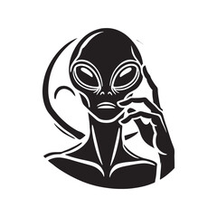 Classic Grey Alien - Minimalist Silhouette of Alien - Vector of Alien - Alien Illustration.