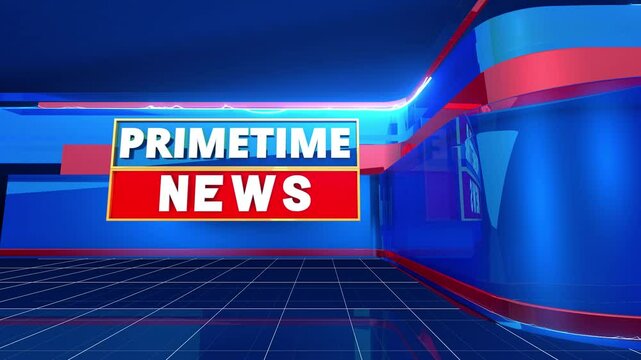 Primetime News 3D background with red and blue abstract 
