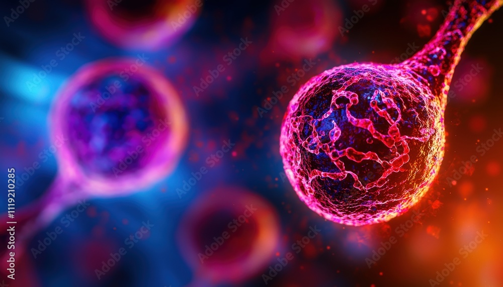 Poster a colorful visualization of vibrant cells, showcasing intricate details and dynamic structures under