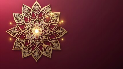 Golden mandala on red background.