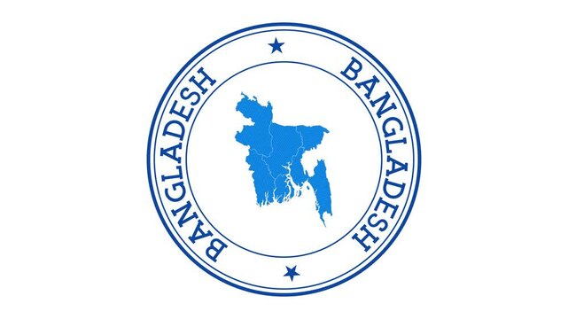 Bangladesh intro. Badge with the circular name and map of the country. Bangladesh round logo animation.