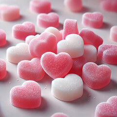 Obraz premium Lovely pink sweet heart shaped jelly image,Generative AI