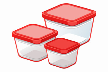 glass food containers with red plastic box vector art illustration