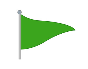 Tall triangular green flag icon with silver pole