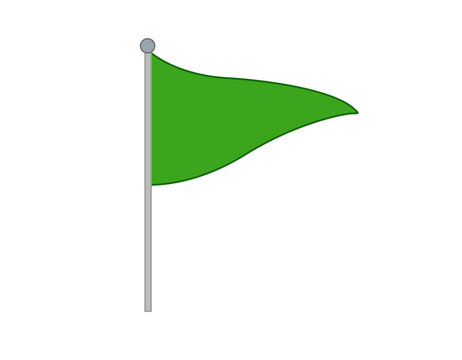 Tall triangular green flag icon with silver pole