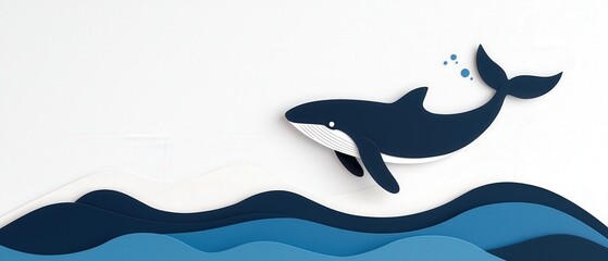 Obraz premium A playful whale leaps from stylized waves, showcasing the beauty of marine life in a vibrant and artistic representation.