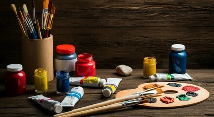 Colorful Art Supplies Spread for Art Class