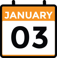 January 3 Calendar Day or Calender Date for Deadlines or Appointment. Calendar vector icon. Deadline. Date. 
