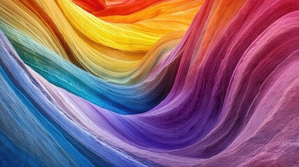 Fototapeta premium Abstract Rainbow Fabric: A vibrant, swirling tapestry of rainbow-hued fabrics creates an abstract, dynamic composition. This mesmerizing photo captures the beauty of color and texture.