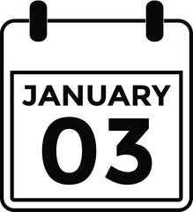 January 3 Calendar Day or Calender Date for Deadlines or Appointment. Calendar vector icon. Deadline. Date. 
