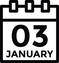 January 3 Calendar Day or Calender Date for Deadlines or Appointment. Calendar vector icon. Deadline. Date. 
