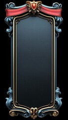 Ornate Gold Blue Frame With Red Ribbon Design