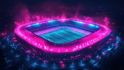 Night Stadium Illuminated with Neon Lights