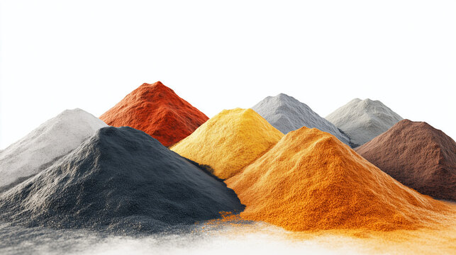 Vivid Iron Oxide Pigments Arranged as Piles on White Background for Art and Design