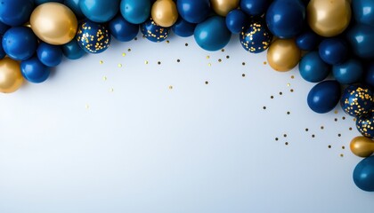A vibrant arrangement of blue and gold balloons against a clean background, perfect for celebratory events and decorations.