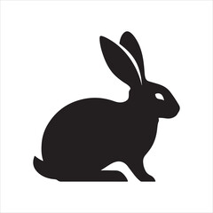 Black side silhouette of a rabbit isolated on white background. Vector illustration