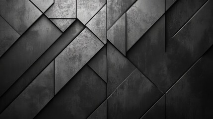 Naklejka premium Black and white geometric abstract background with textured triangular shapes in diagonal line creating depth and modern design.