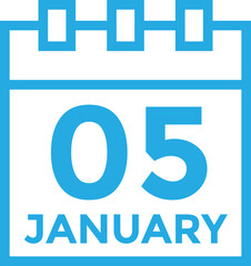 January 5 Calendar Day or Calender Date for Deadlines or Appointment. Calendar vector icon. Deadline. Date. 
