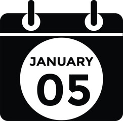 January 5 Calendar Day or Calender Date for Deadlines or Appointment. Calendar vector icon. Deadline. Date. 
