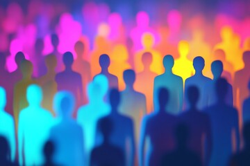 Vibrant Crowd of People in a Diverse Silhouette - Lively and Energetic Atmosphere with Colorful Background