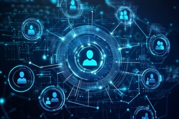 Futuristic Interface with Network of People in Blue and Black Technology Landscape