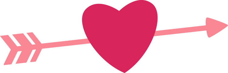 Valentine's Day Love Cupid Arrow with heart shape flat vector.
Valentine heart and arrow icon.
Transparent background.