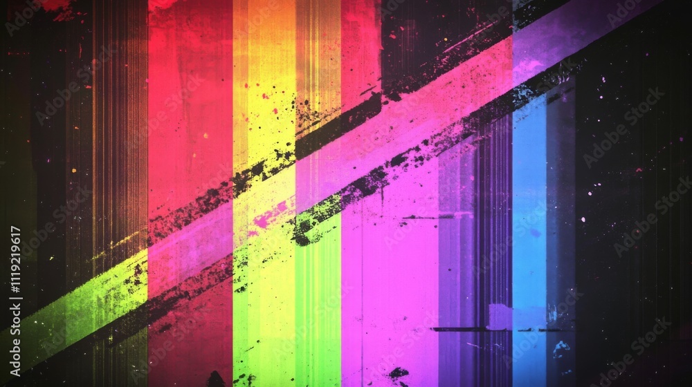 Aufkleber vibrant abstract digital art with rainbow-colored stripes arranged diagonally, creating depth and di