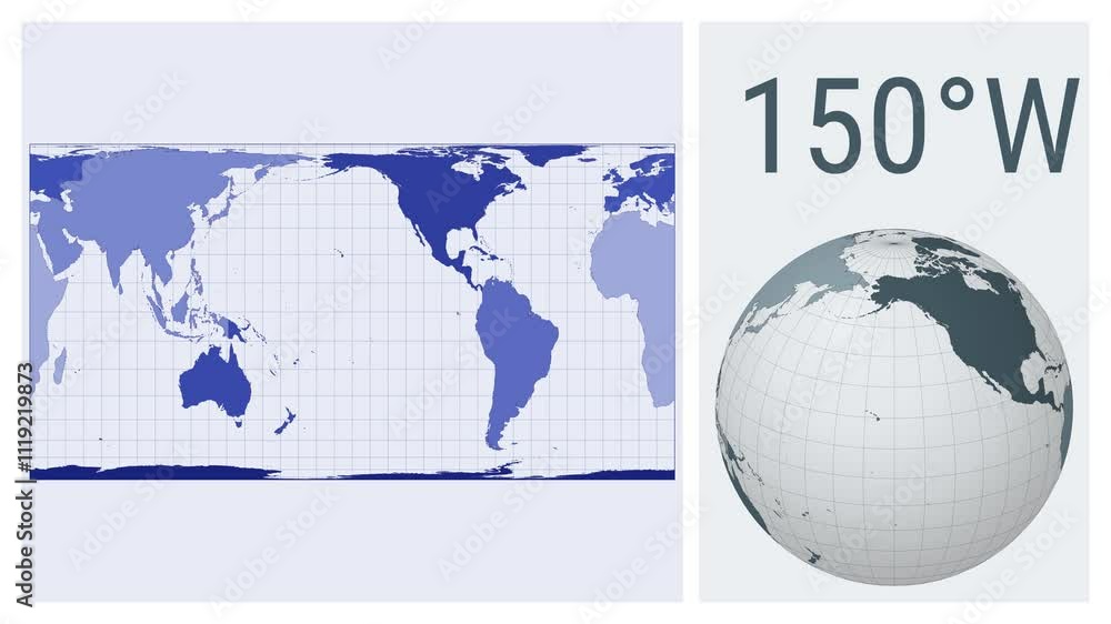 Poster world map animation. cylindrical equal-area projection. colored continents style. animated world map