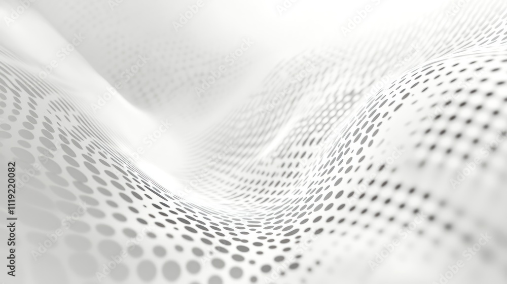 Poster abstract wave pattern with dotted texture in shades of white and gray.