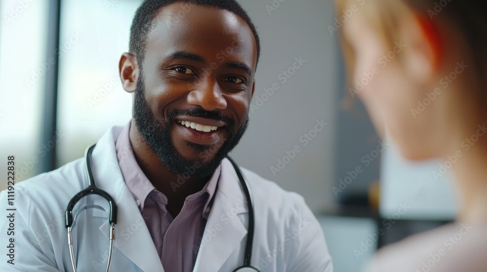 Aufkleber doctor displaying a hopeful and reassuring expression while interacting with patients