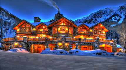 Naklejka premium Ancient European village nestled in a snowy winter landscape